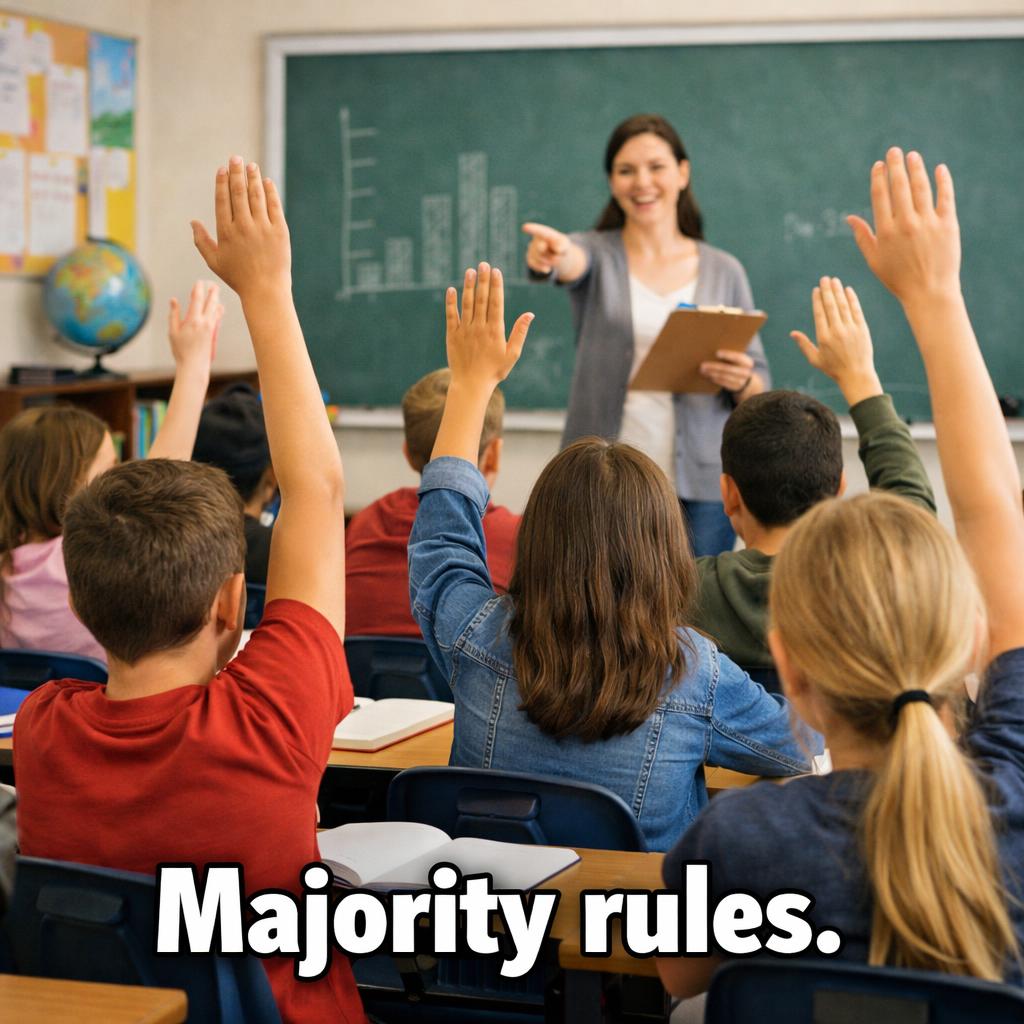Template meme Meme Idea 3: Class Vote ? Picture: Students raising hands to vo