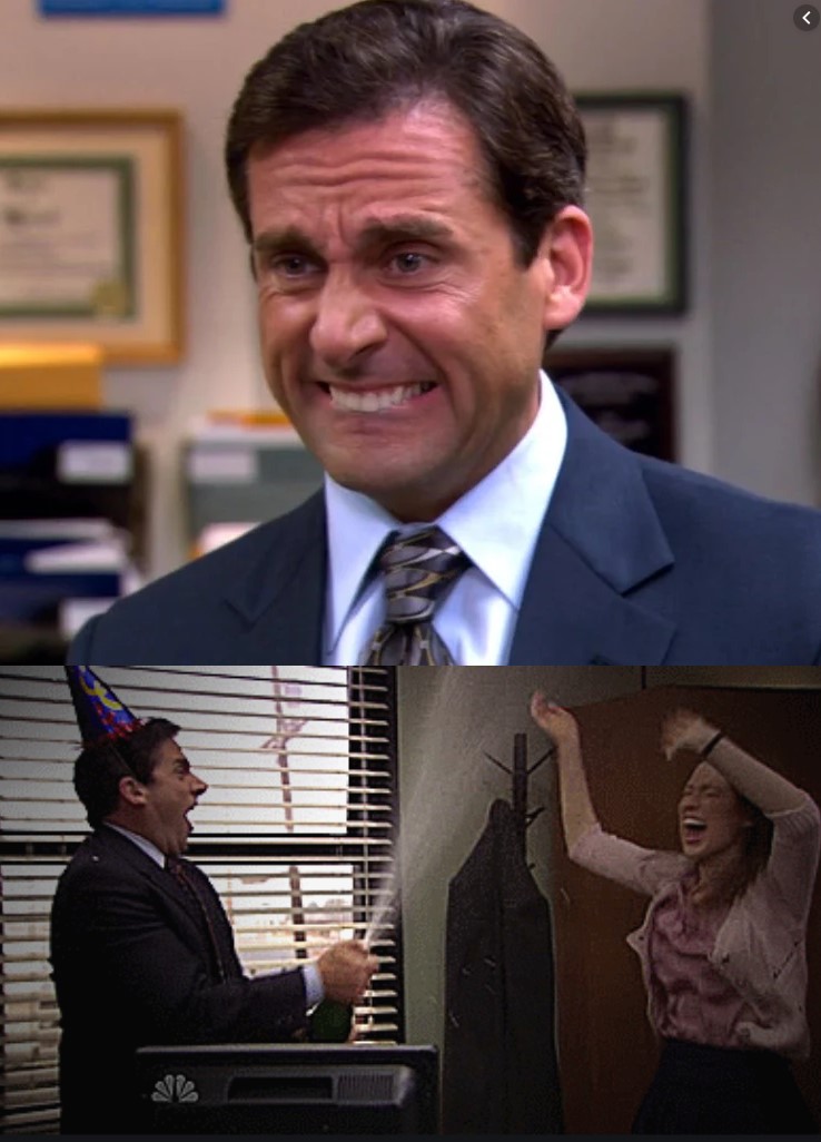 Plantilla de meme Michael Scott Stressed Celebrate