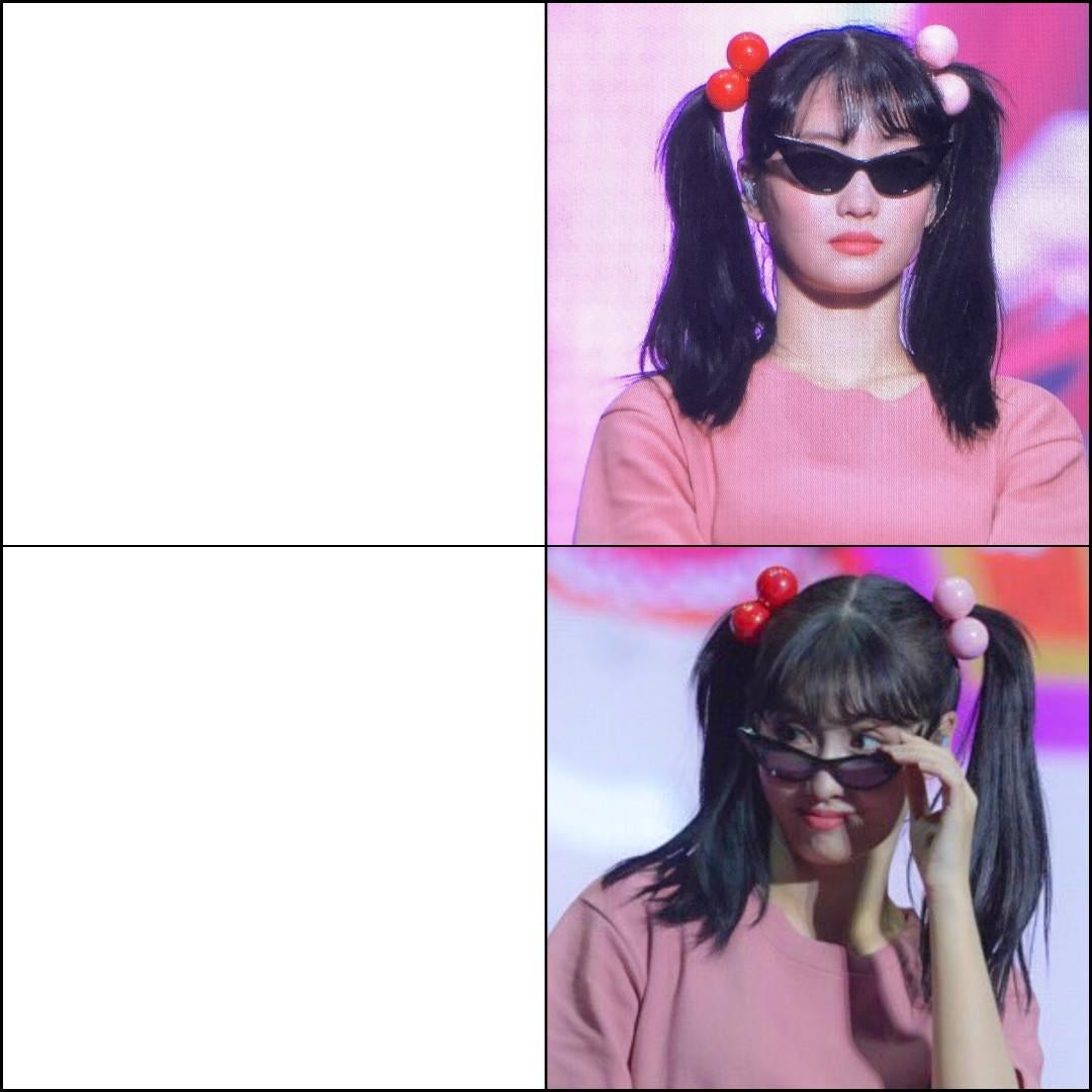 Momo w/ glasses meme template