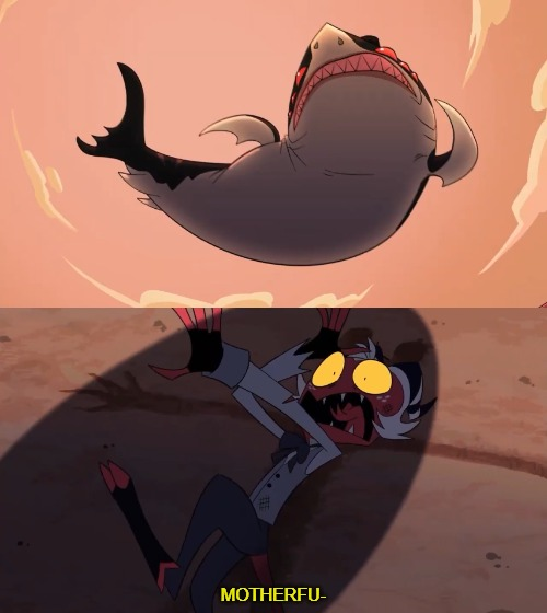 Template meme Moxxie vs Shark