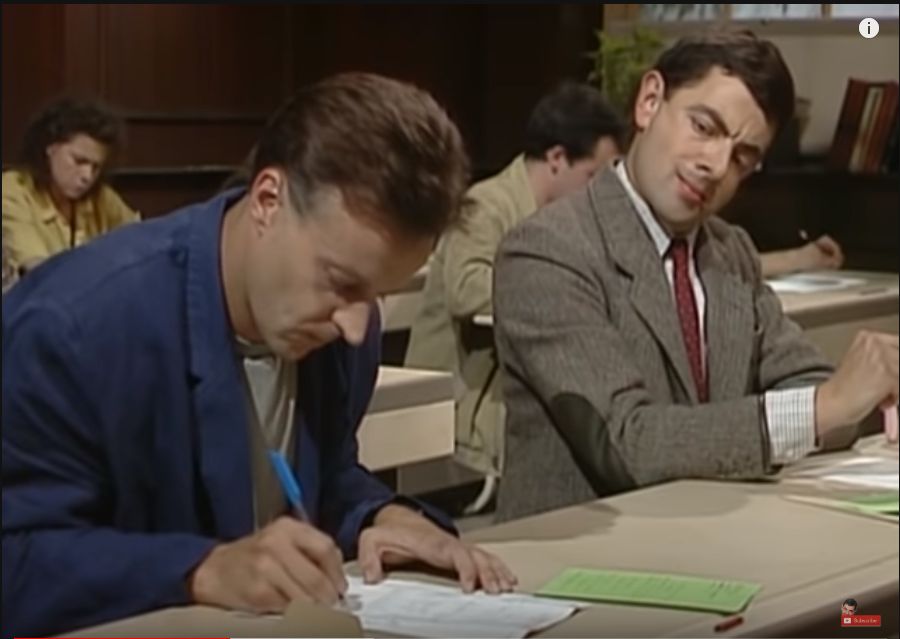 Template meme Mr Bean exam cheating meme