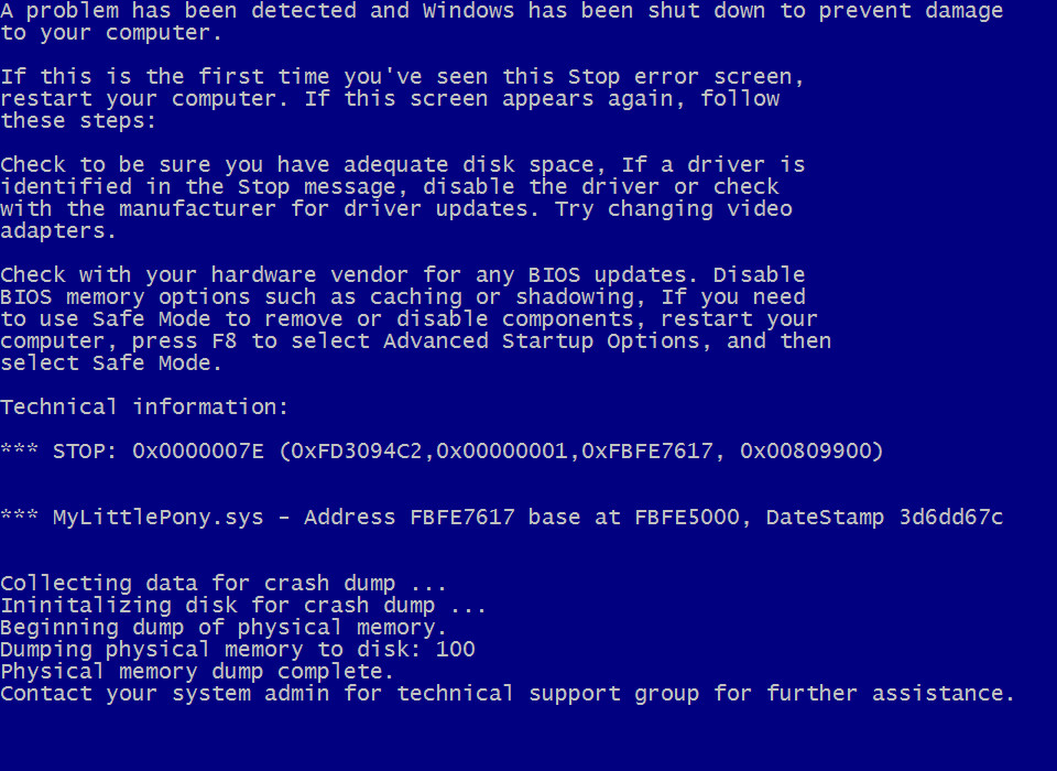 Template meme MyLittlePony.sys Blue Screen Of Death