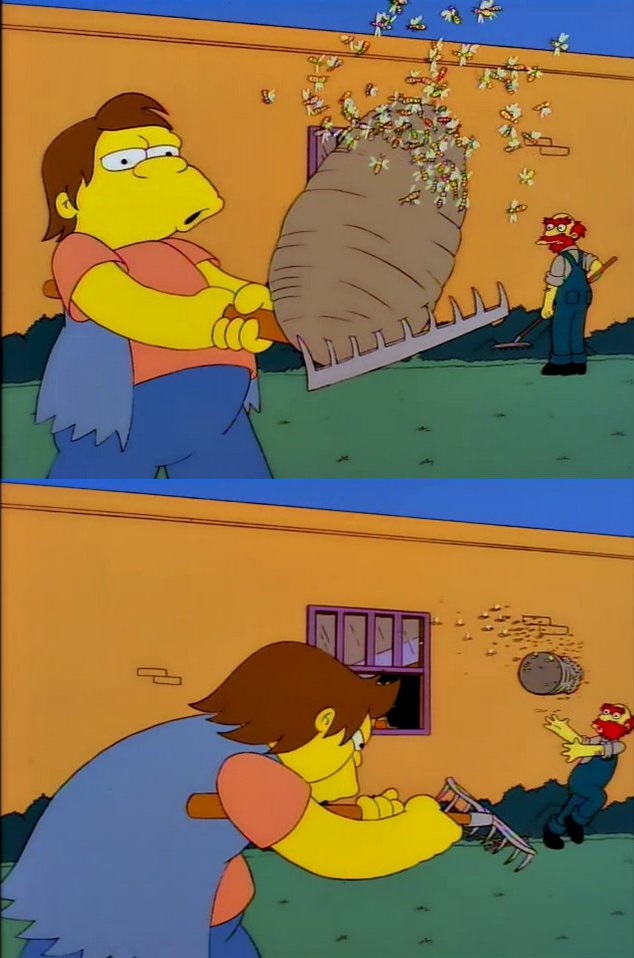 Plantilla de meme Nelson Throws a Beehive