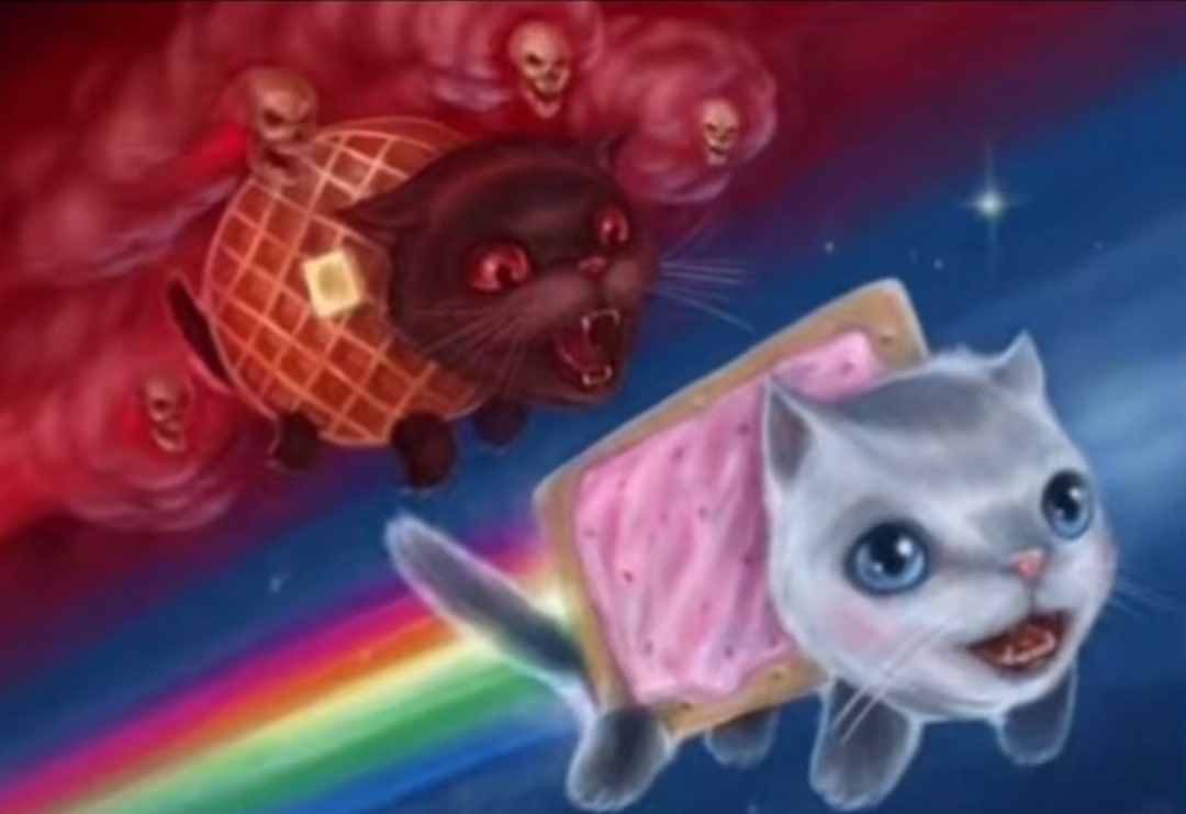 Template meme Nyan cat and evil nyan cat