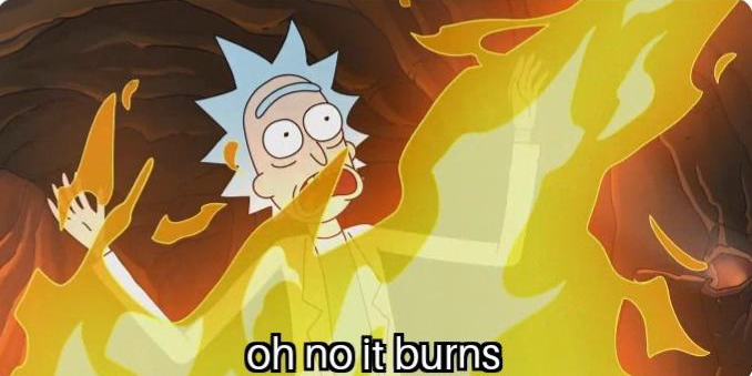 Template meme Oh no it burns Rick and Morty