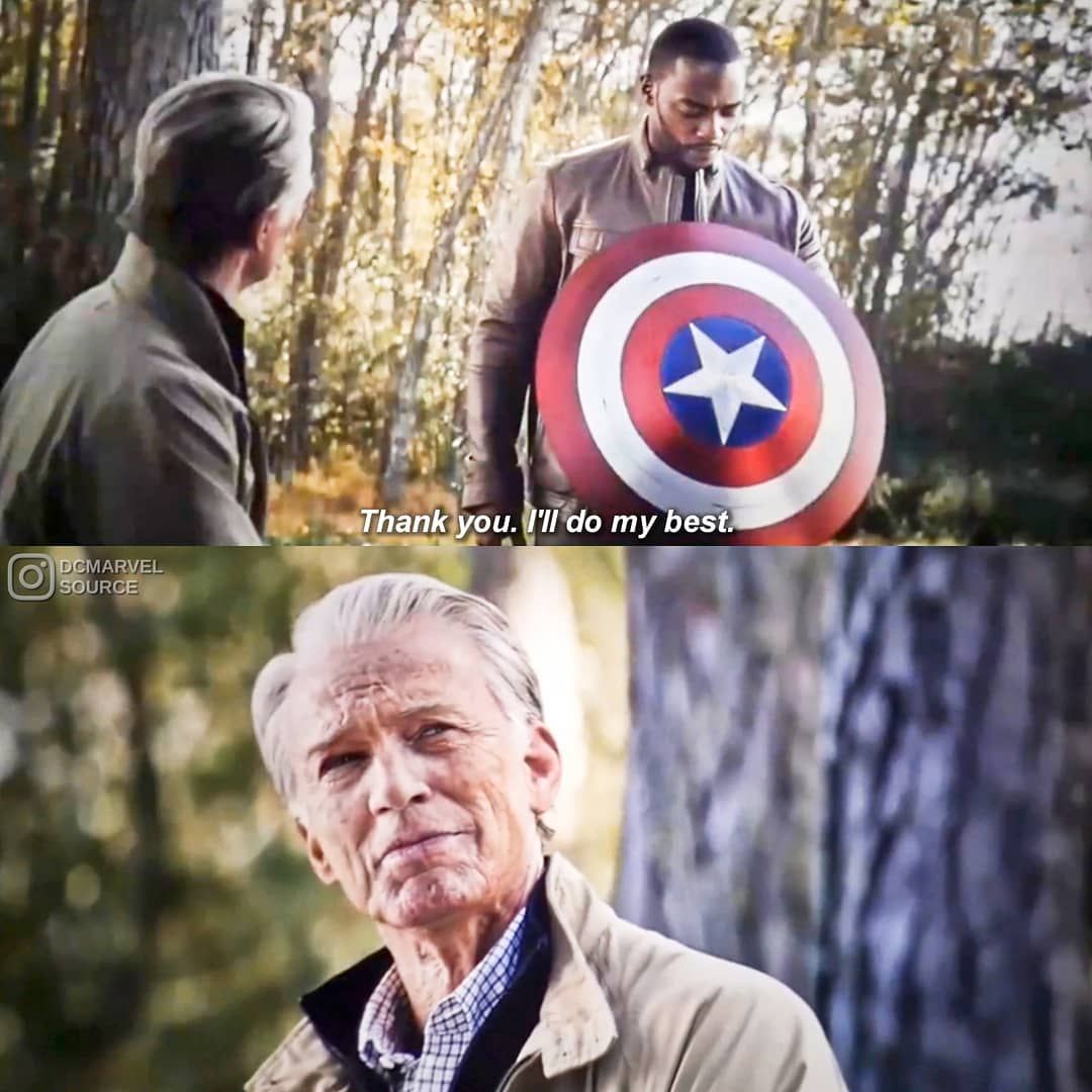 Template meme Old Captain America gives shield to falcon