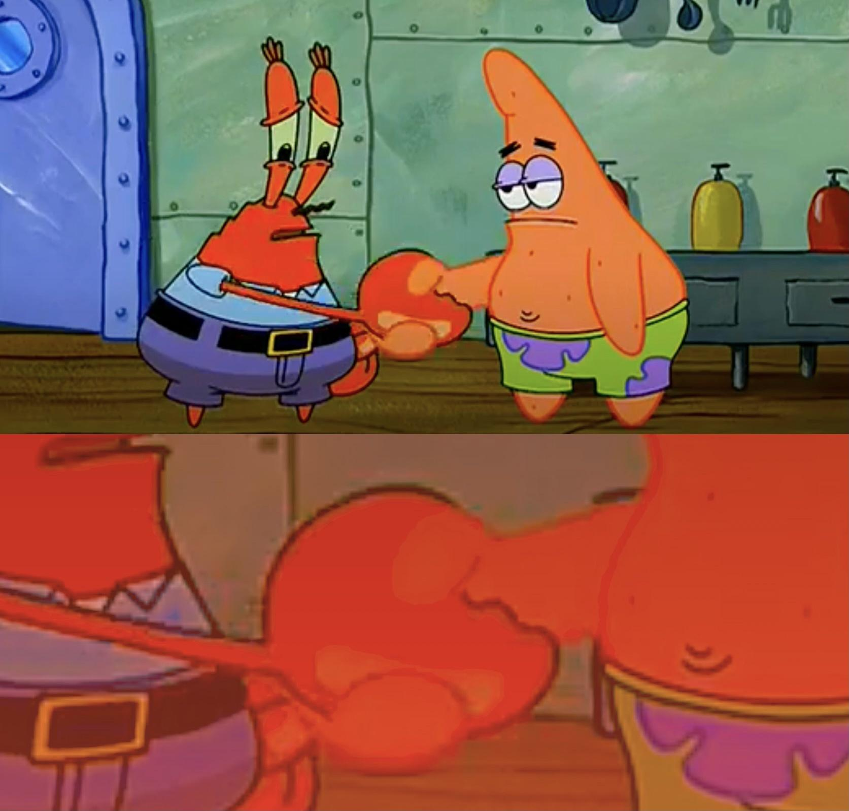 Plantilla de meme Patrick and Mr Krabs handshake