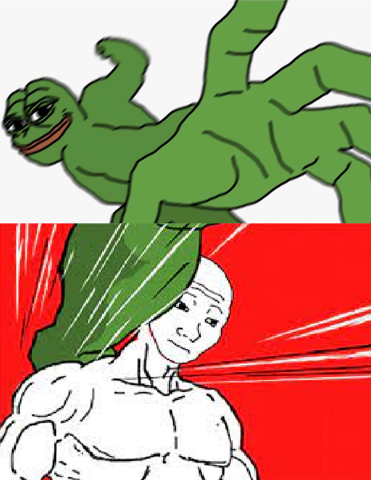 Template meme Pepe punch vs. Dodging Wojak