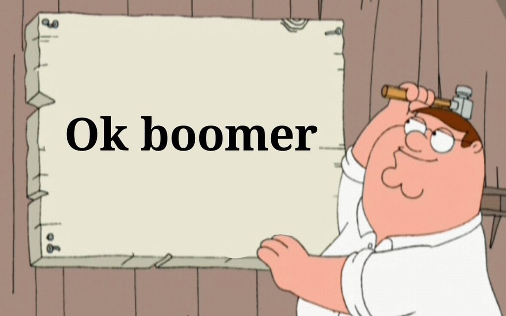 Plantilla de meme Peter griffin ok boomer sign