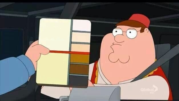 Template meme Peter Griffin skin color chart race terrorist blank