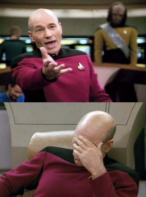 Template meme Picard WTF and Facepalm combined