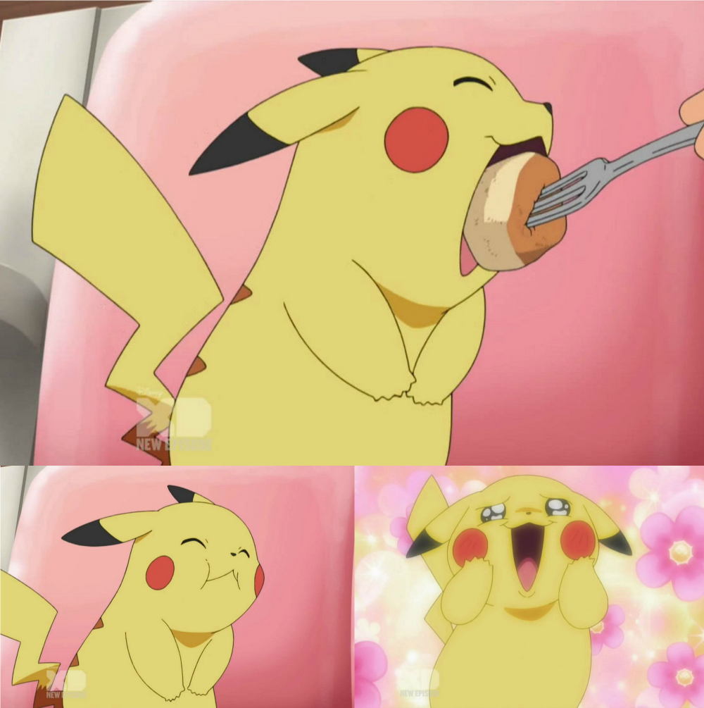Template meme pikachu eating cake