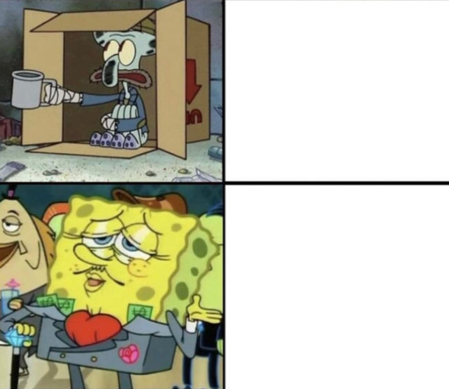 Plantilla de meme Poor Squidward vs Rich Spongebob