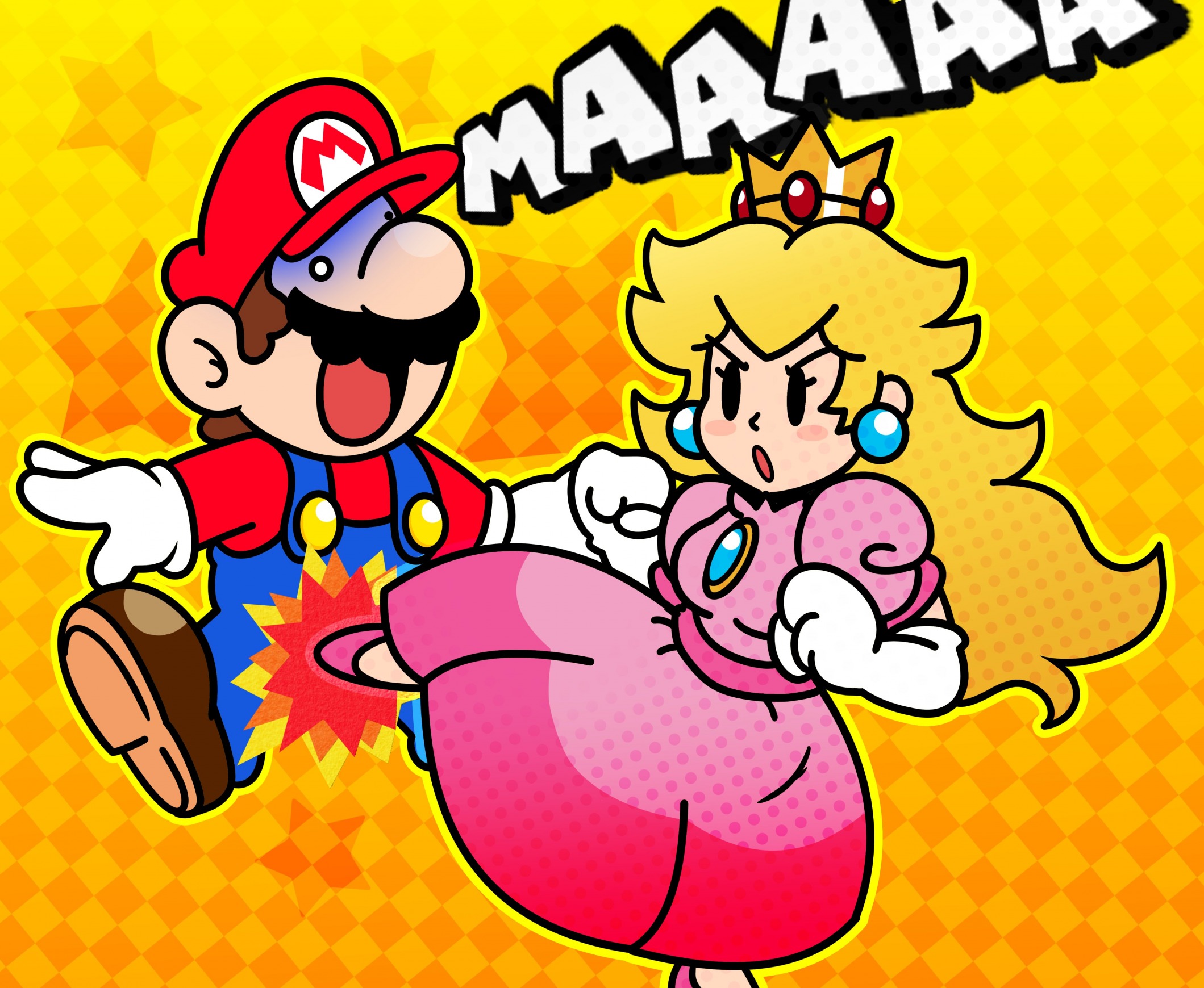 Template meme Princess peach kicks Mario in the balls