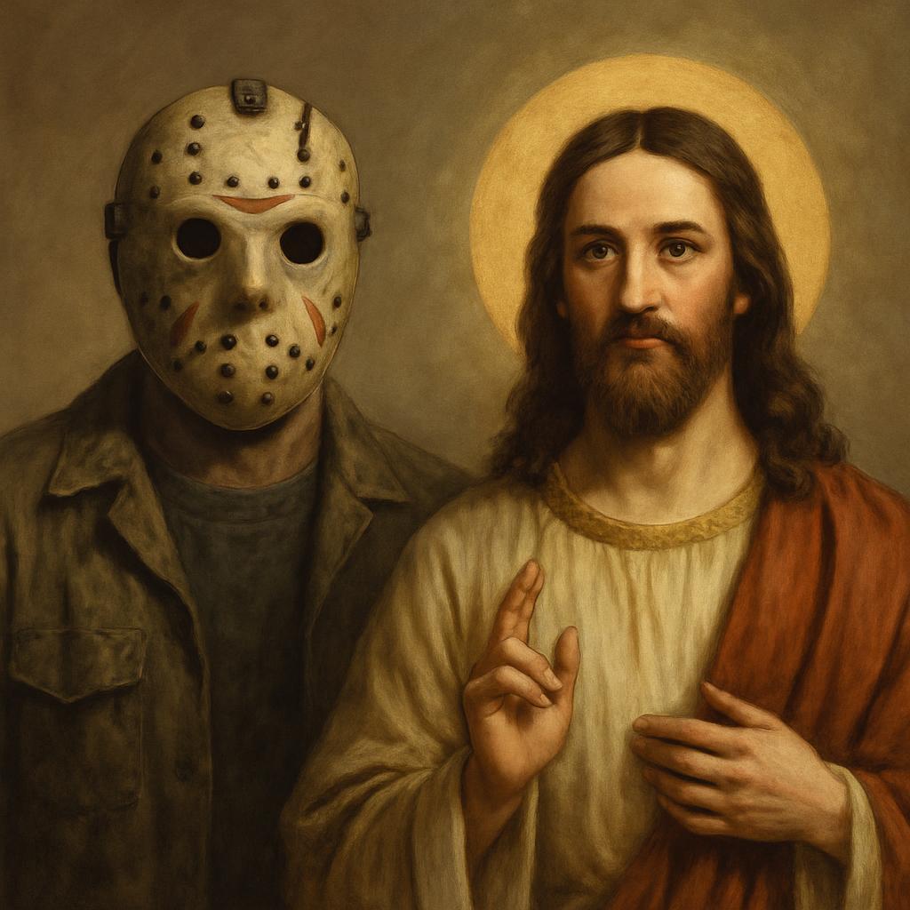 Template meme Put Jason Voorhees next to Jesus Christ