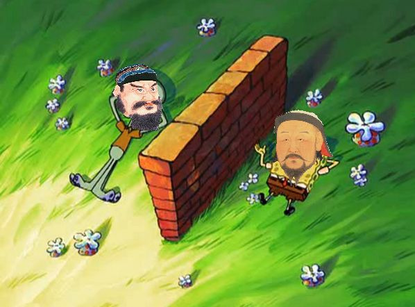 Plantilla de meme Qin Shi Huang, a wall and genghis khan
