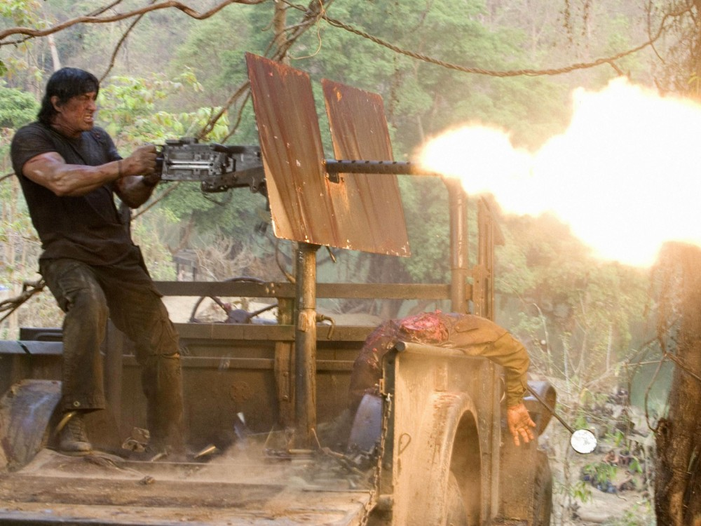 Plantilla de meme Rambo machine gun
