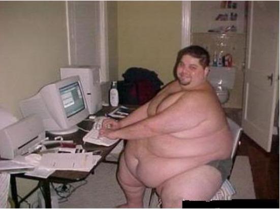 Plantilla de meme really fat guy on computer