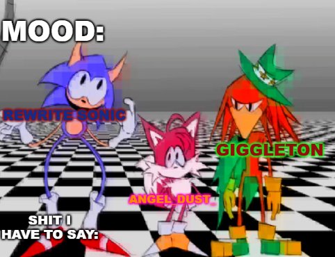 Plantilla de meme Rewrite, Giggleton , Angel_Dust_ shared annoucement temp