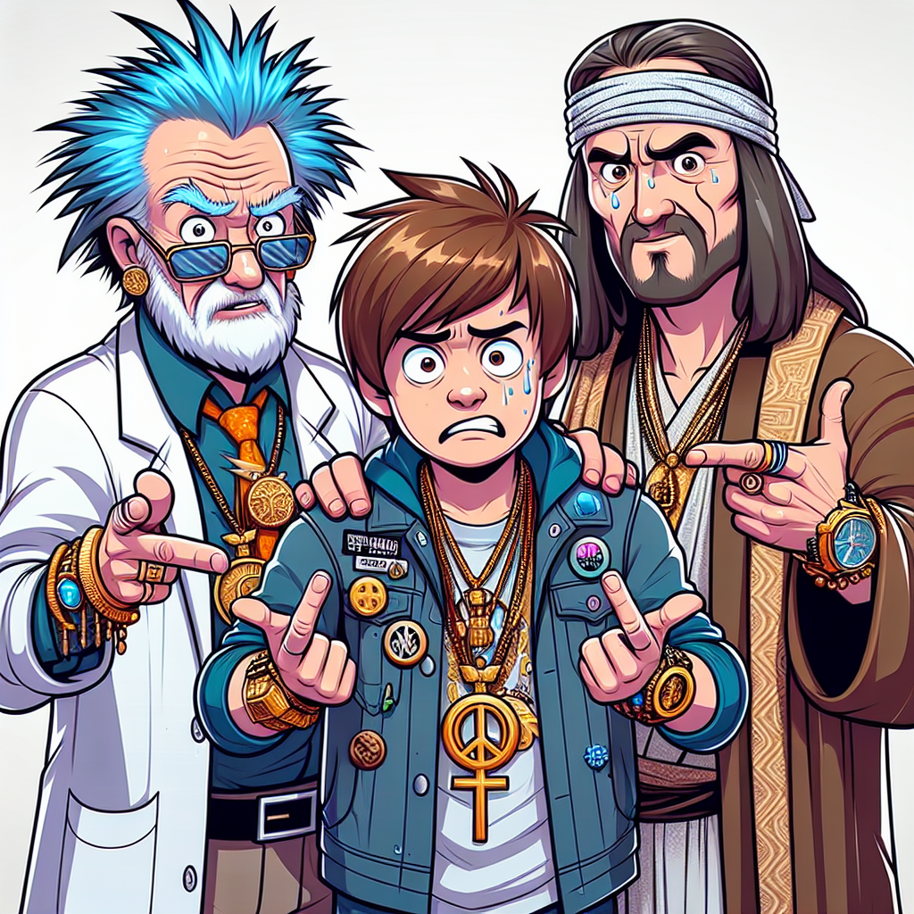 Plantilla de meme Rick & Morty and Jesus, bling out gangsters, looking disappointe