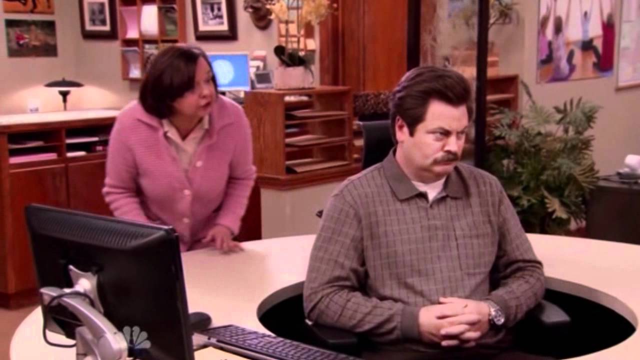 Template meme Ron Swanson round circle desk Parks and Rec