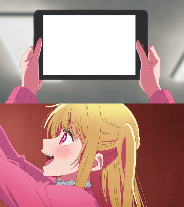 Plantilla de meme Ruby looking at ipad screen