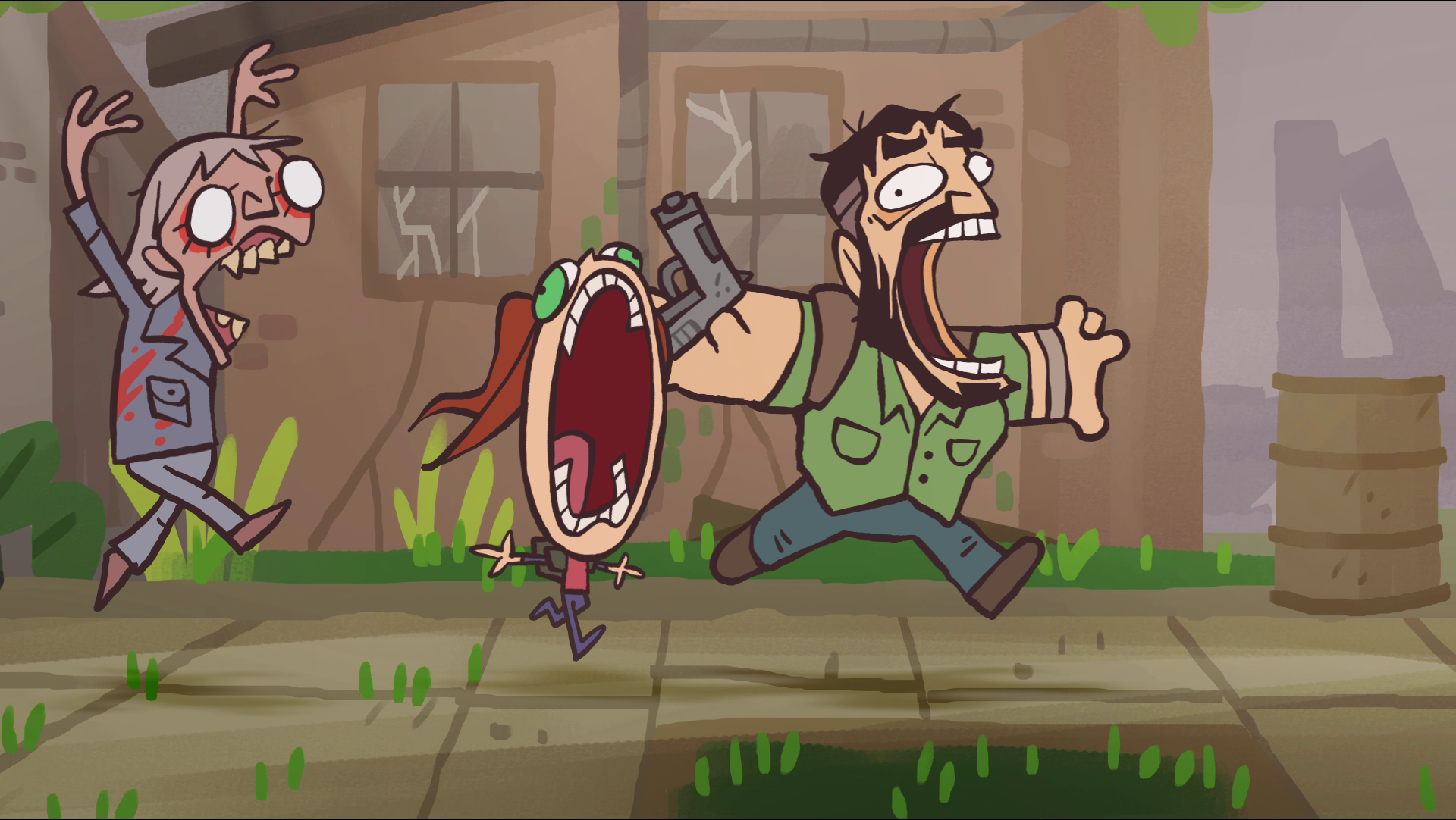Plantilla de meme Runner chases Joel and Ellie