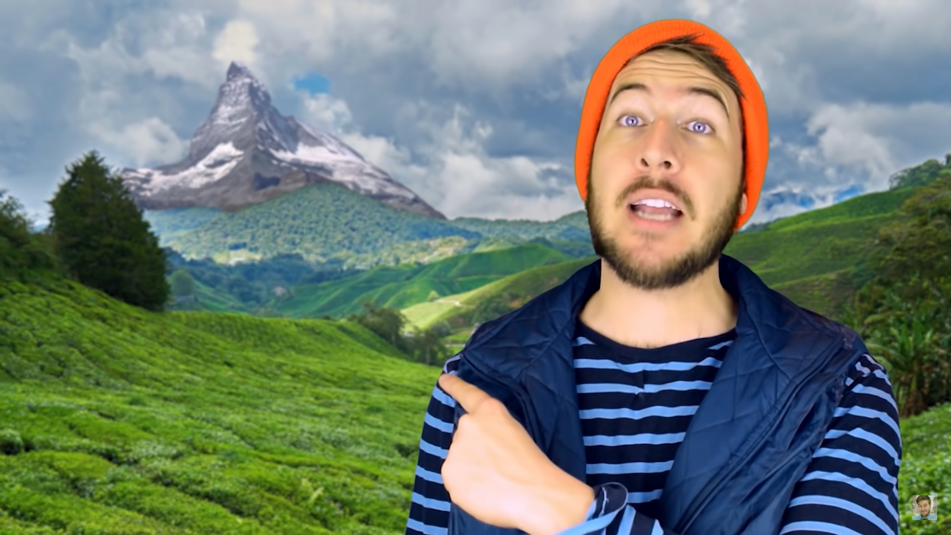Template meme Ryan George pointing at a mountain