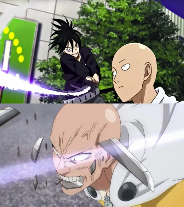 Plantilla de meme Saitama bites sword and breaks it