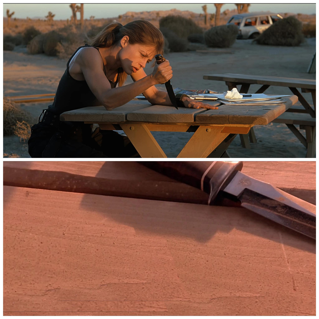Template meme SARAH CONNOR CARVES PICNIC TABLE