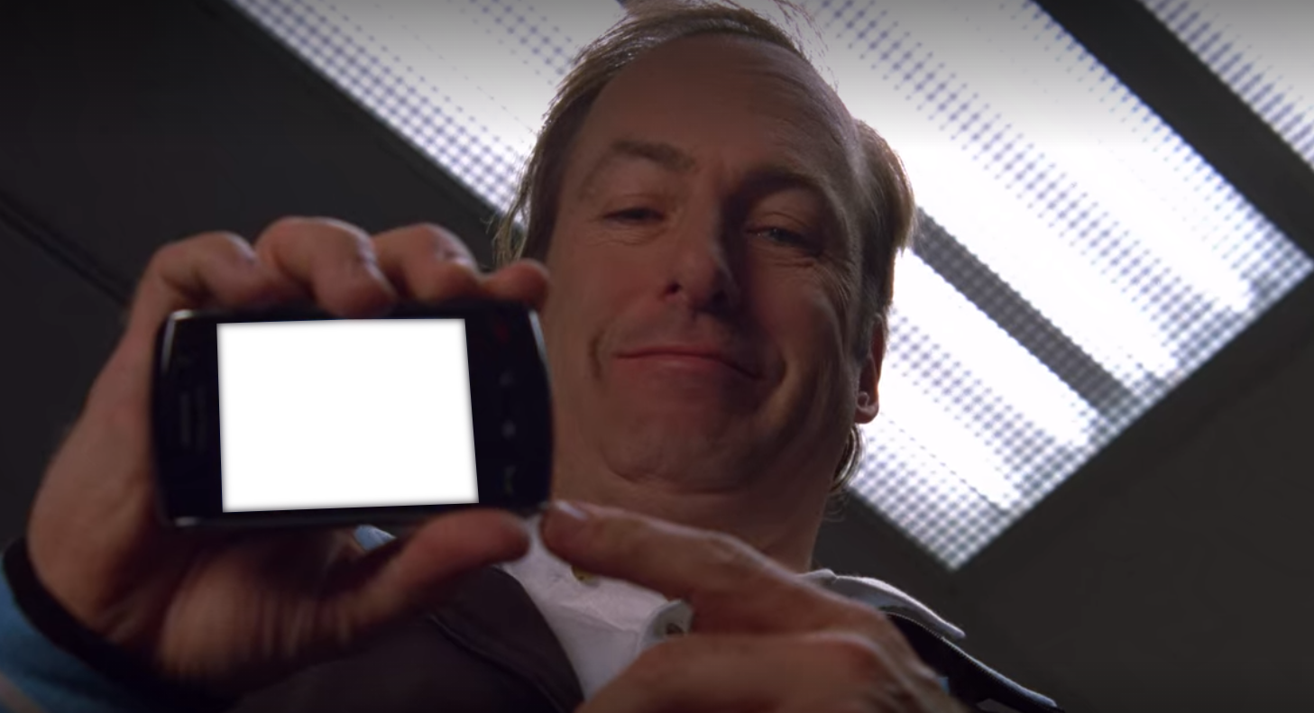 Plantilla de meme saul point at phone