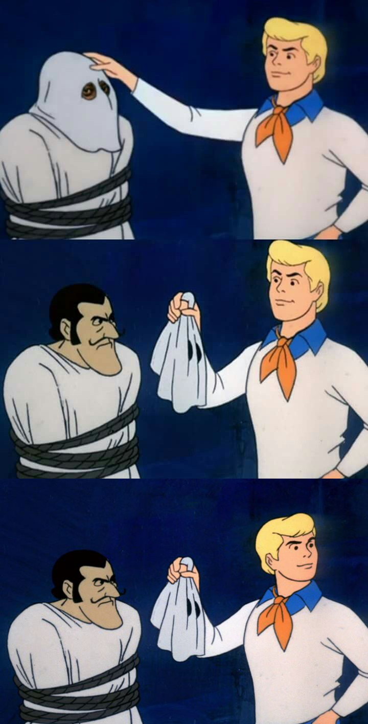 Plantilla de meme Scooby Doo villain unmasked