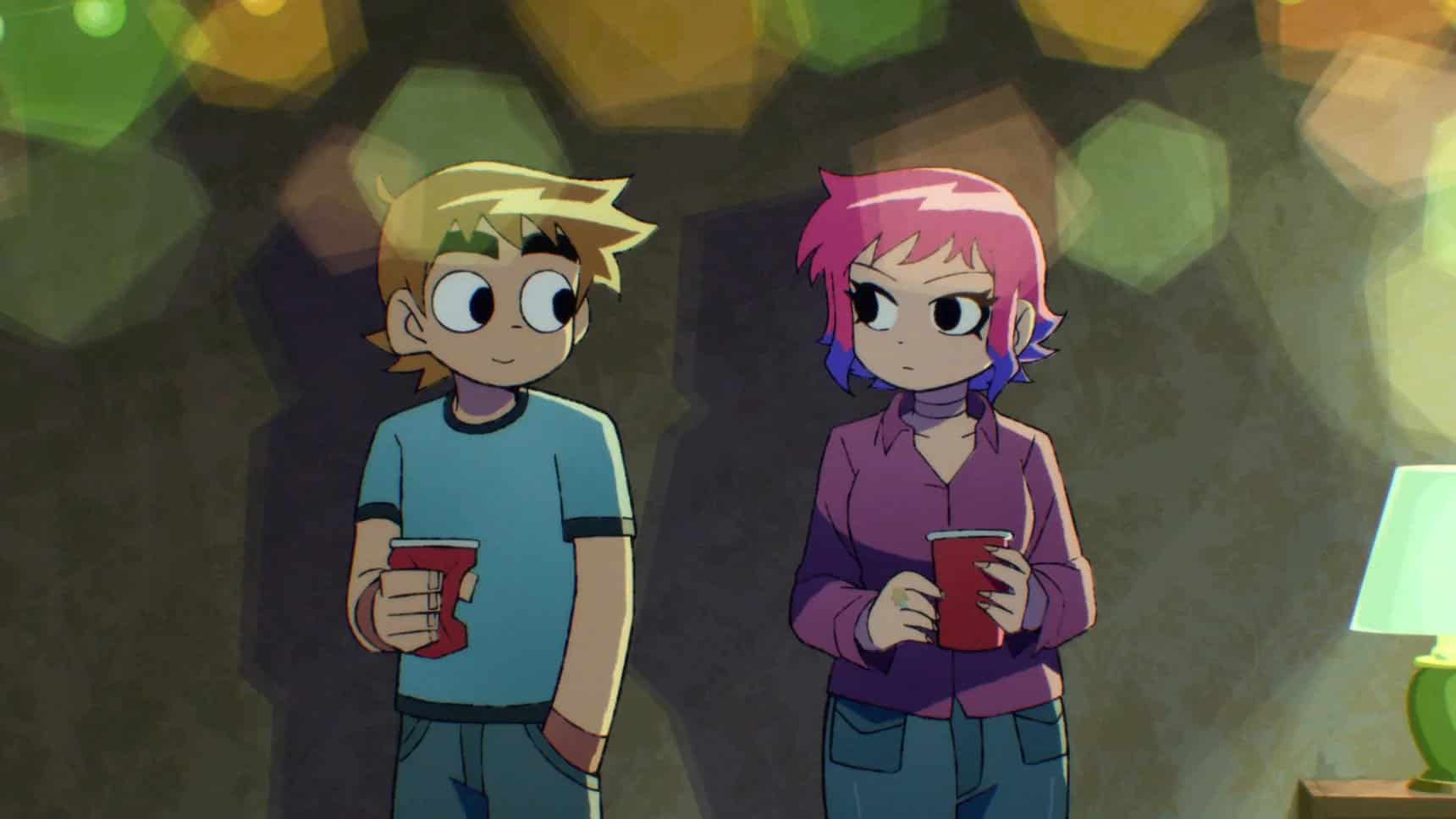 Template meme Scott pilgrim standing next to Ramona flowers