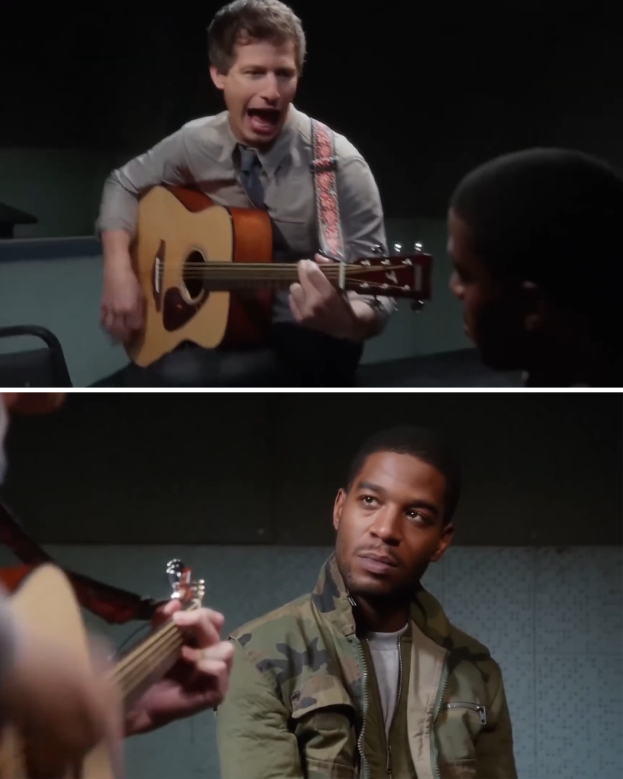 Template meme screaming jake peralta playing guitar