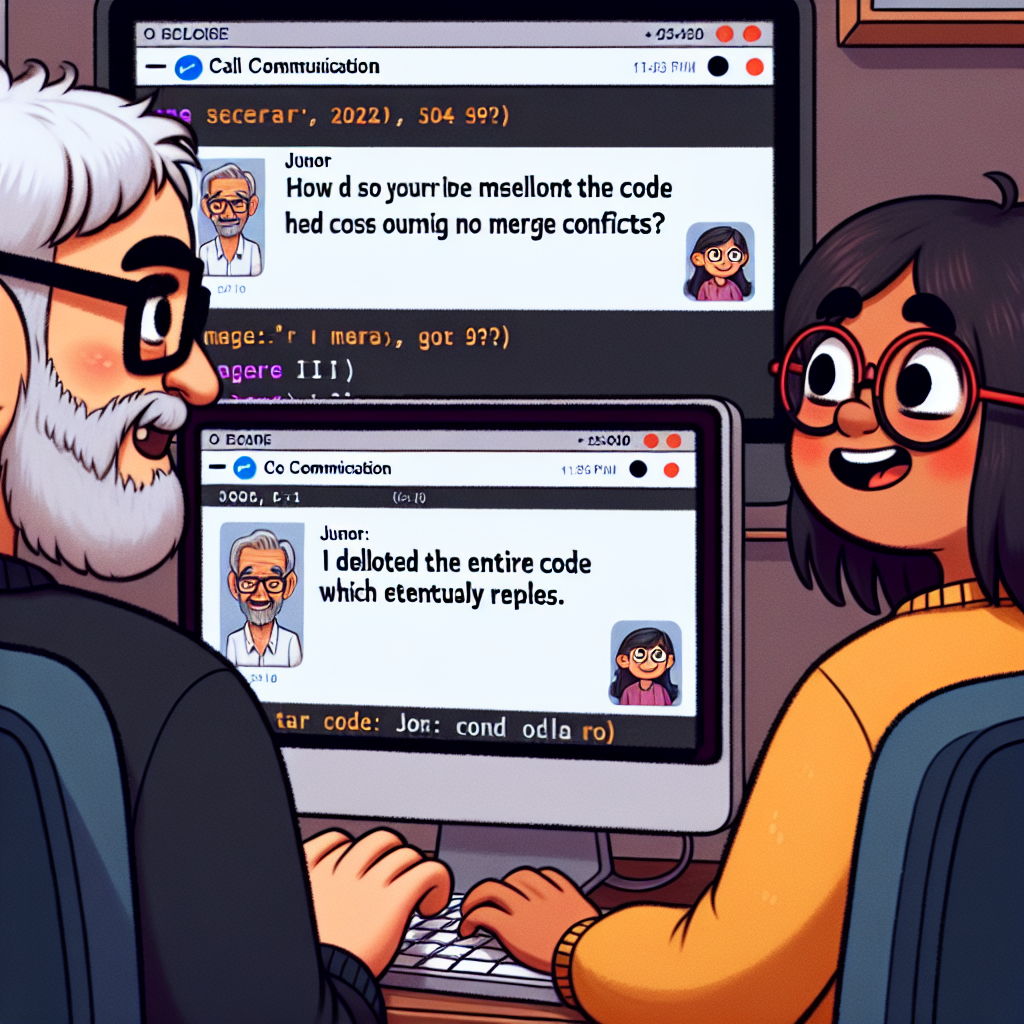 Template meme Senior asks junior how did you resolve code merge conflicts to w