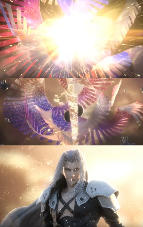 Template meme Sephiroth slices Galeem in half
