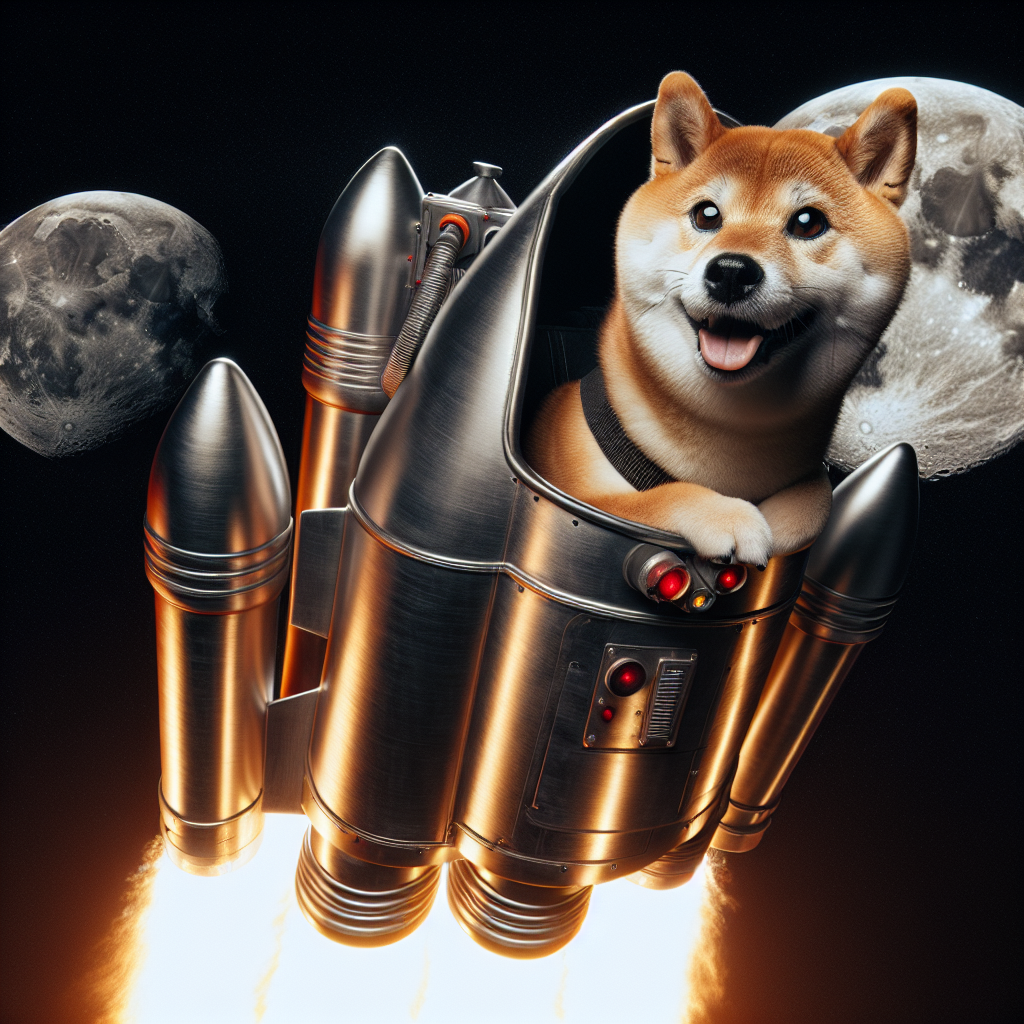 Template meme shiba inu dog riding a rocket ship going to the moon
