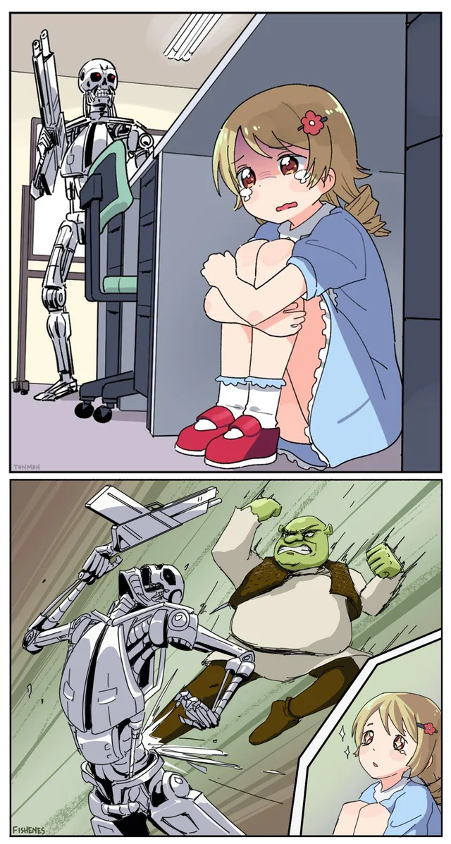 Plantilla de meme shrek killing terminator