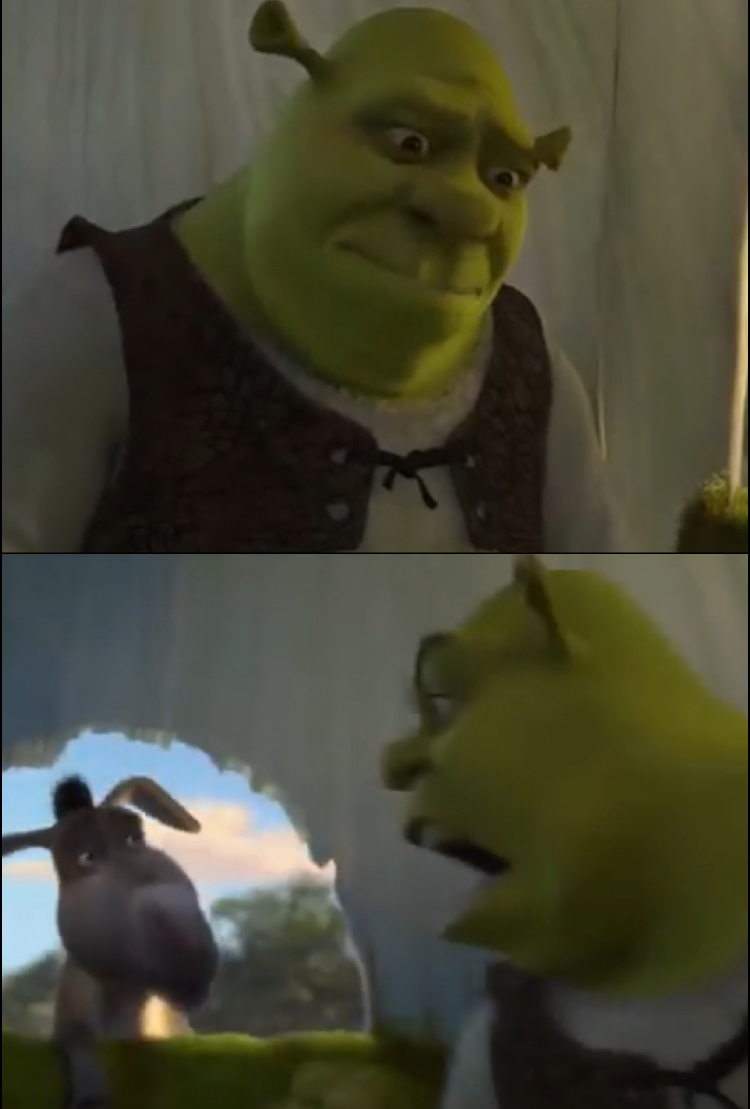 Plantilla de meme Shrek yelling at donkey