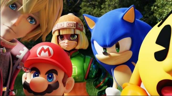 Plantilla de meme Shulk, Mario, Min Min, Sonic, and Pac-Man