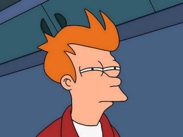 Plantilla de meme skeptical fry