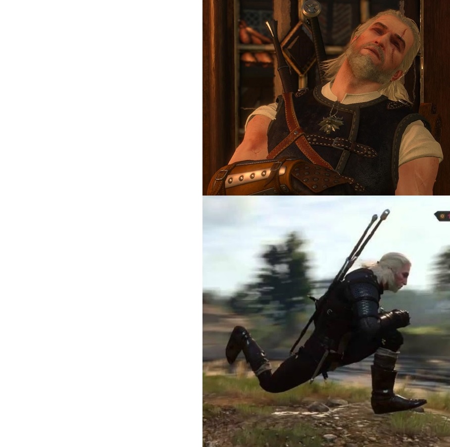 Template meme Sleepy and running Geralt
