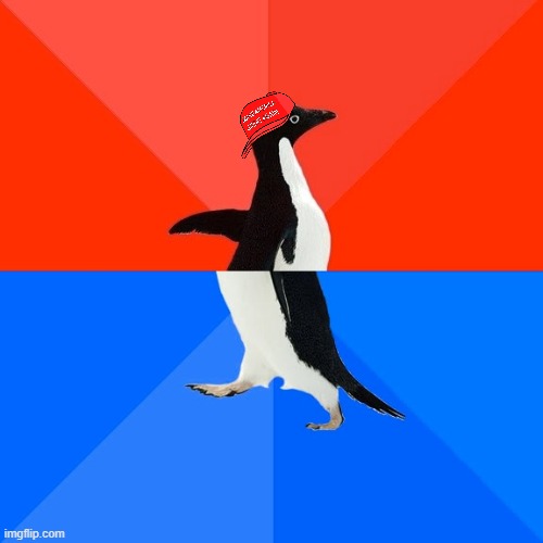 Plantilla de meme Socially Awesome Awkward Penguin MAGA hat