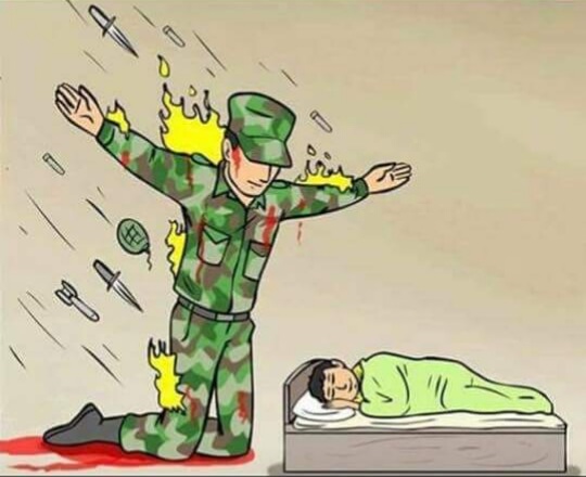 Plantilla de meme Soldier protecting sleeping child