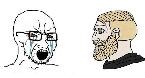 Plantilla de meme Soyjak vs Chad