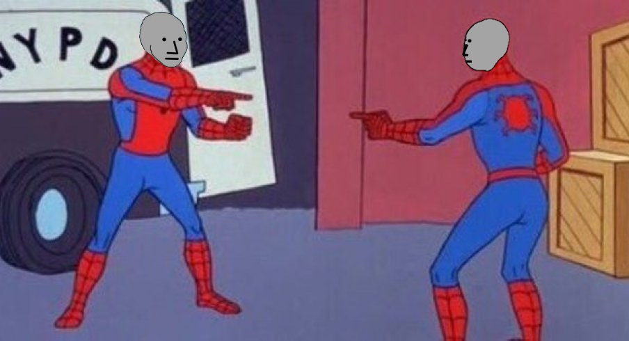 Plantilla de meme spider-man pointing NPCs meme