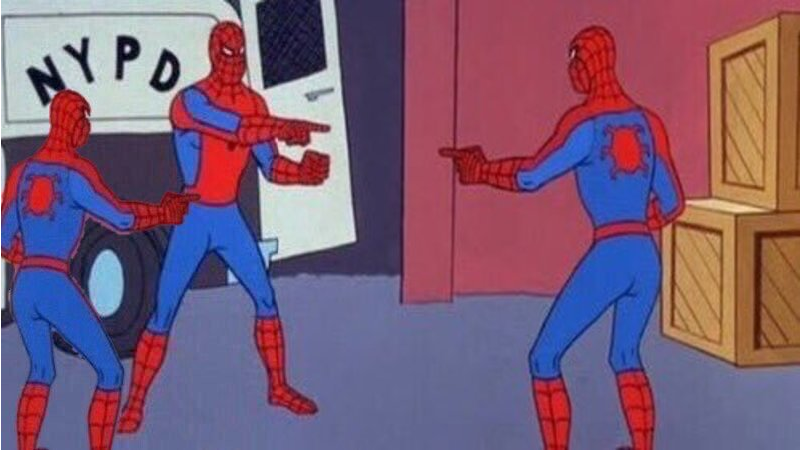 Template meme Spiderman pointing at Spiderman pointing at Spiderman