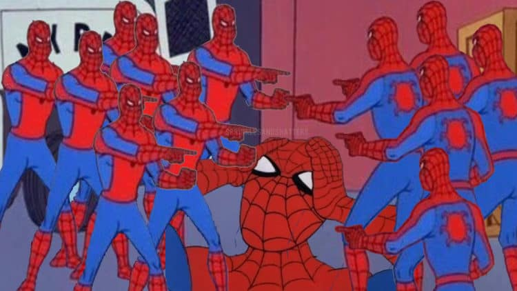 Plantilla de meme Spiderman pointing but too many