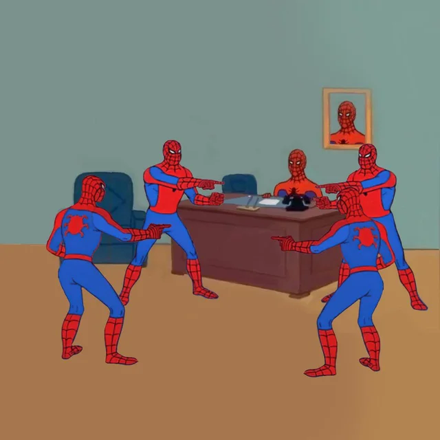 Plantilla de meme Spiderman Pointing desk