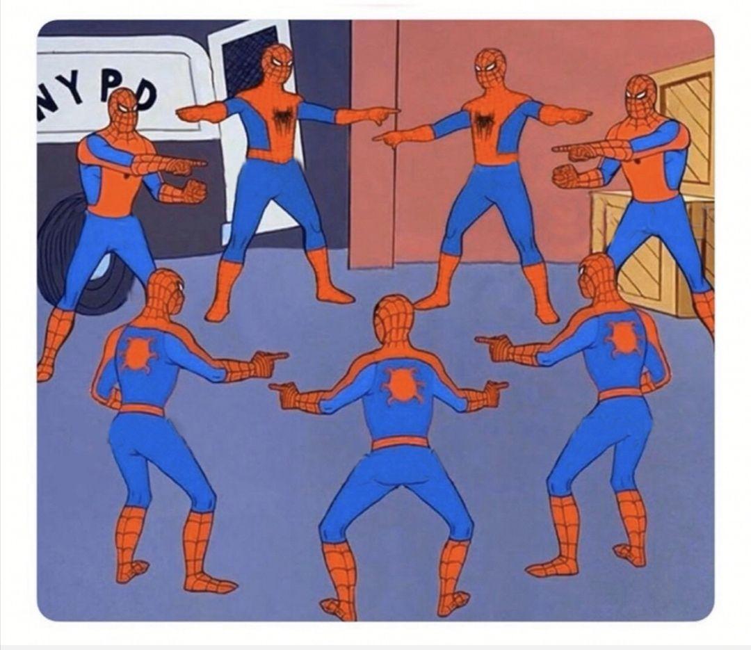 Plantilla de meme spiderman pointing each other